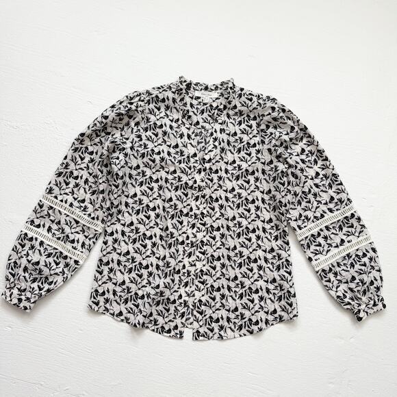 Haven & Blair Floral V-Neck Button Up Blouse Long Sleeve, Size Small - Picture 1 of 6